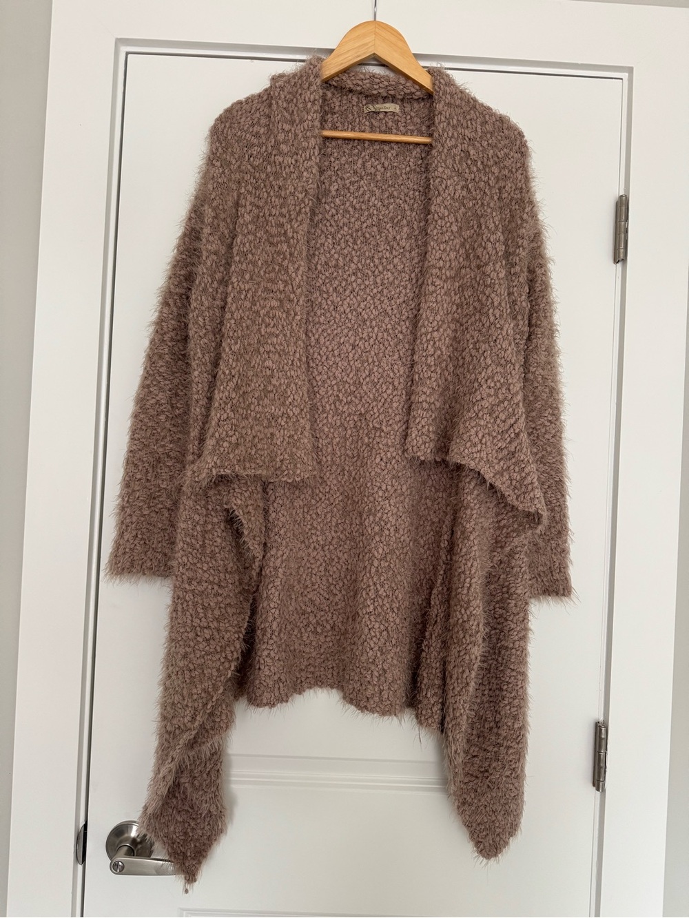 Cozy Open-Front Bouclé Poncho Cardigan - Taupe